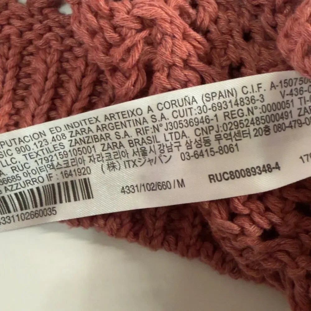 Zara Womens Dusty Rose Crochet Open Knit Hoodie Sweatshirt M NEW Unlined - Picture 7 of 11